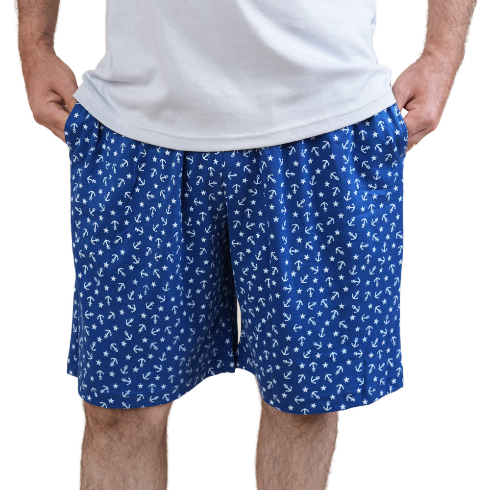 Pijama de hombre MorfeoHome - Anclas (verano) gris y short azul de anclas