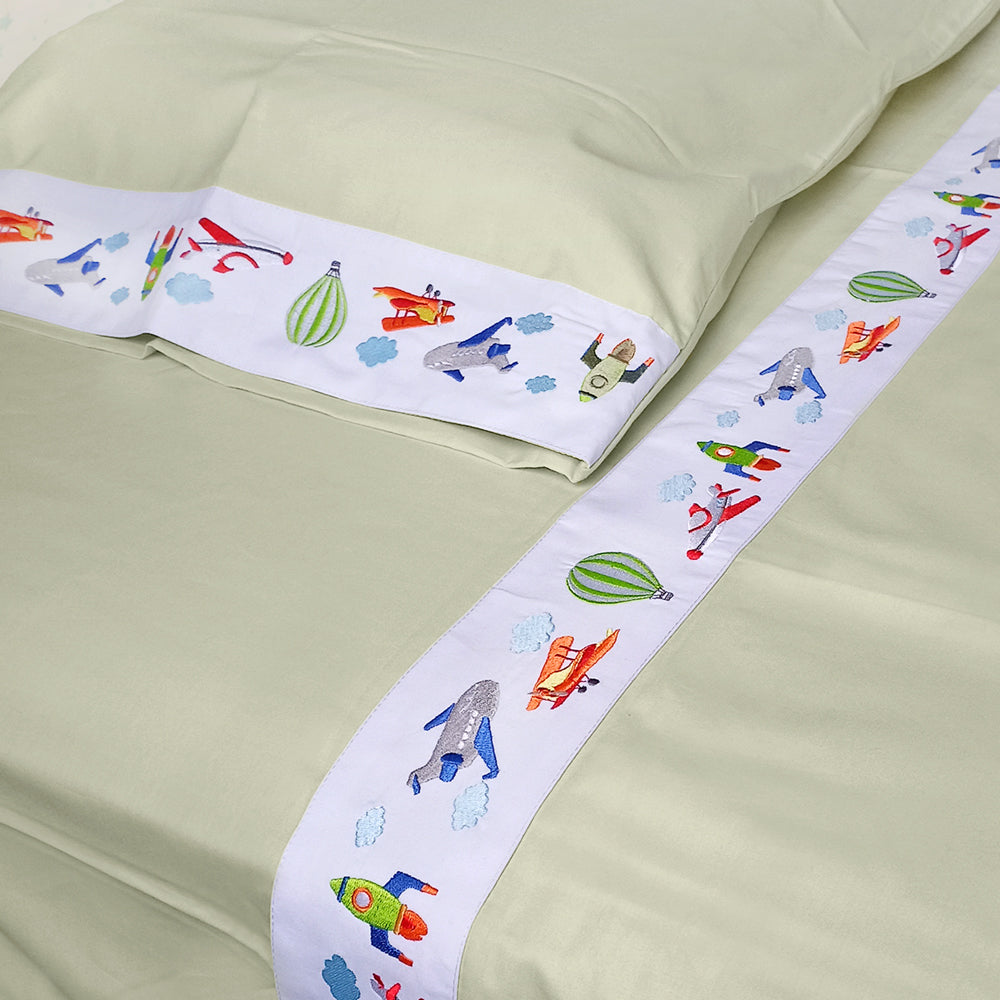 JUEGO DE SÁBANAS AVIONES 100% ALGODÓN PERUANO 217H VERDE