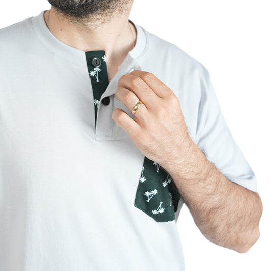PIJAMA DE HOMBRE PALMERAS (PRIMAVERA - VERANO) GRIS CON VERDE OSCURO