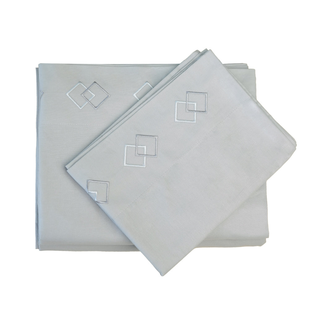 SET DE SÁBANAS ROMBOS 100% ALGODÓN PERUANO 217H GRIS CLARO