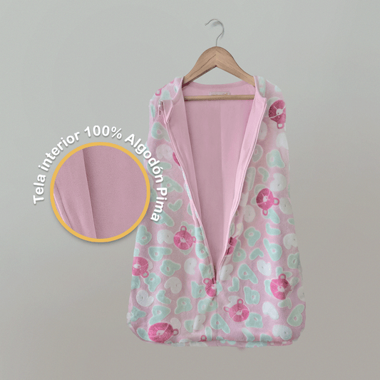 SAQUITO DE DORMIR CERRADO PARA OTOÑO - INVIERNO (TALLA S) – ROSADO LETRAS
