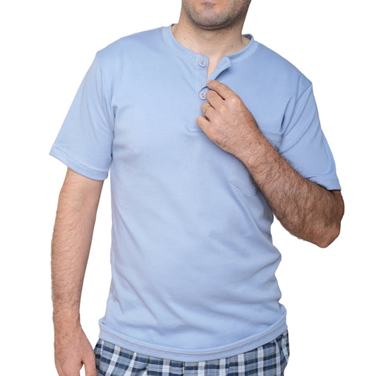 PIJAMA DE HOMBRE SQUARE (PRIMAVERA - VERANO) GRIS CON PANTALÓN DE CUADROS