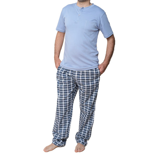 PIJAMA DE HOMBRE SQUARE (PRIMAVERA - VERANO) GRIS CON PANTALÓN DE CUADROS