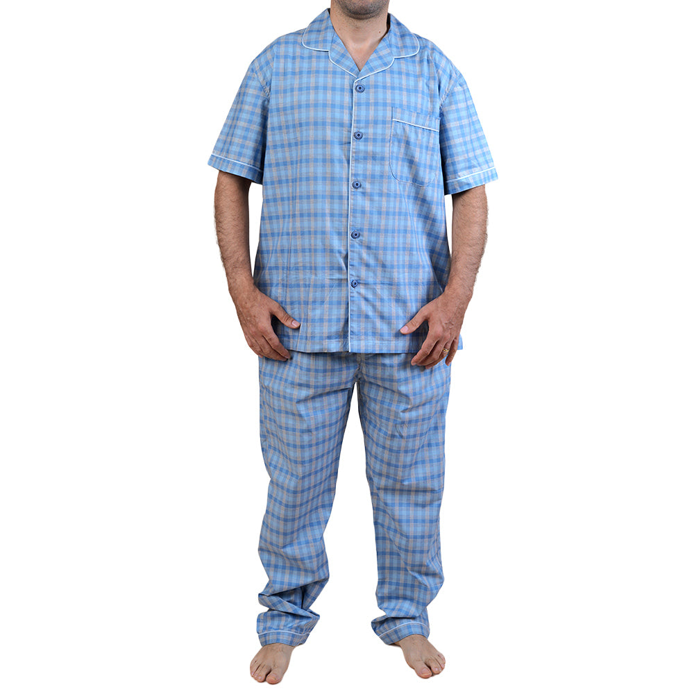 PIJAMA DE HOMBRE CUADROS (PRIMAVERA - VERANO) ESTAMPADO DE CUADROS CELESTES