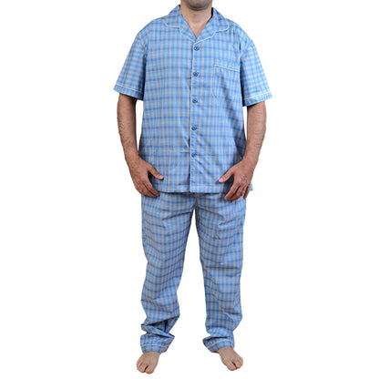 PIJAMA DE HOMBRE CUADROS (PRIMAVERA - VERANO) ESTAMPADO DE CUADROS CELESTES