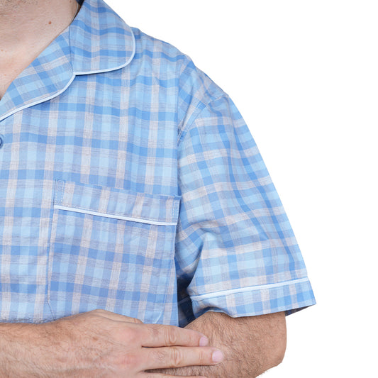 PIJAMA DE HOMBRE CUADROS (PRIMAVERA - VERANO) ESTAMPADO DE CUADROS CELESTES