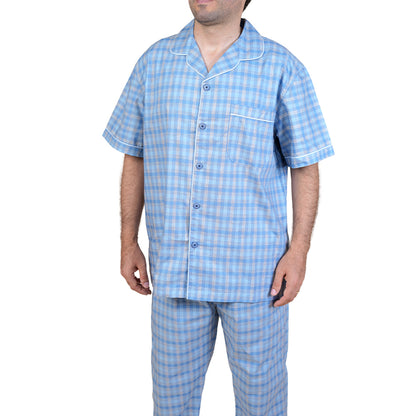 PIJAMA DE HOMBRE CUADROS (PRIMAVERA - VERANO) ESTAMPADO DE CUADROS CELESTES