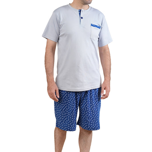 Pijama de hombre MorfeoHome - Anclas (verano) gris y short azul de anclas