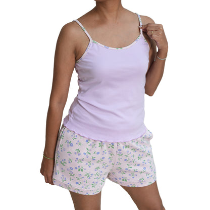 Pijama de mujer MorfeoHome - Liila (verano) lila suave con flores