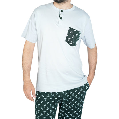 PIJAMA DE HOMBRE PALMERAS (PRIMAVERA - VERANO) GRIS CON VERDE OSCURO