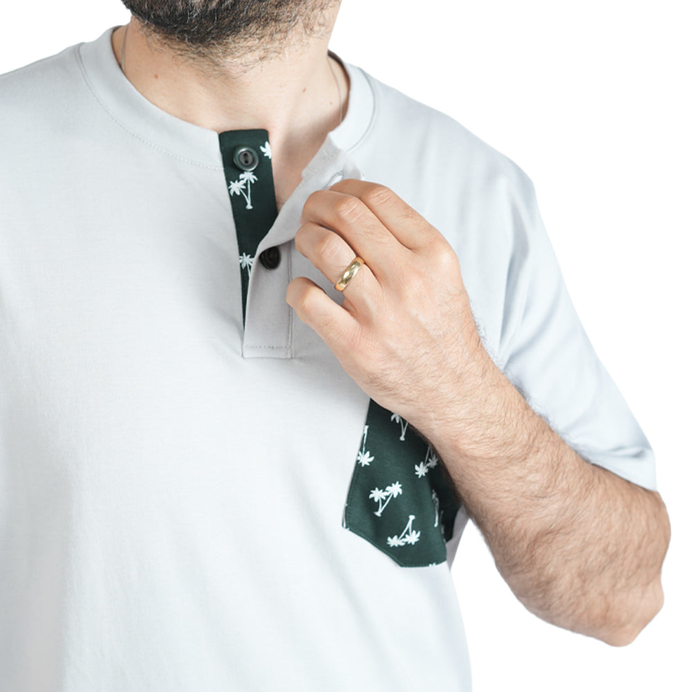 PIJAMA DE HOMBRE PALMERAS (PRIMAVERA - VERANO) GRIS CON VERDE OSCURO
