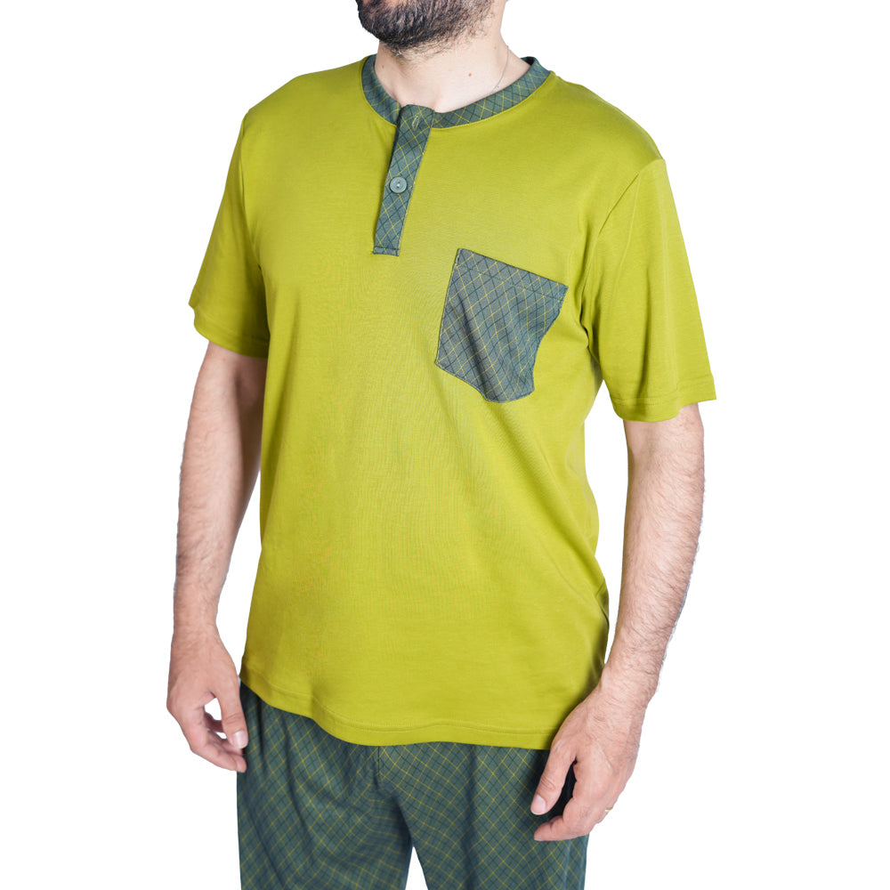 PIJAMA DE HOMBRE PISTACHO (PRIMAVERA - VERANO) COLOR PISTACHO CON VERDE CUADROS