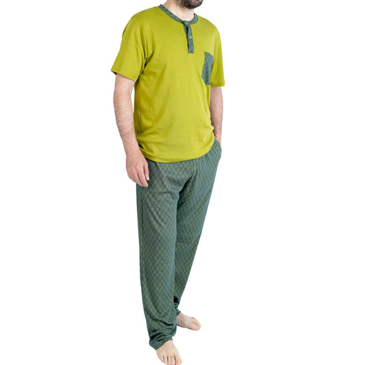 PIJAMA DE HOMBRE PISTACHO (PRIMAVERA - VERANO) COLOR PISTACHO CON VERDE CUADROS