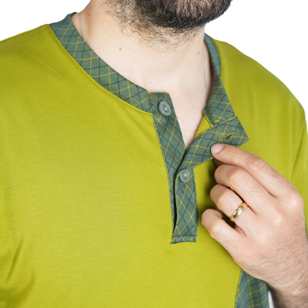 PIJAMA DE HOMBRE PISTACHO (PRIMAVERA - VERANO) COLOR PISTACHO CON VERDE CUADROS