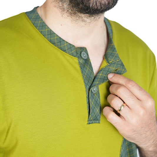 PIJAMA DE HOMBRE PISTACHO (PRIMAVERA - VERANO) COLOR PISTACHO CON VERDE CUADROS