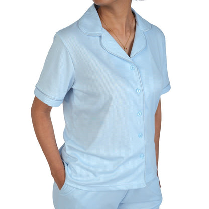 PIJAMA DE MUJER BRISSA (PRIMAVERA - VERANO) CELESTE CON RAYAS DELGADAS