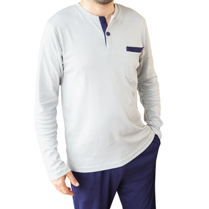 PIJAMA DE HOMBRE NAPOLI (OTOÑO-INVIERNO) GRIS CON PANTALÓN AZUL