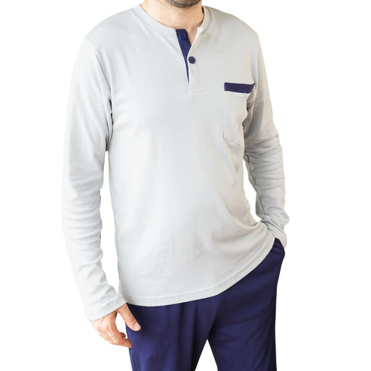 PIJAMA DE HOMBRE NAPOLI (OTOÑO-INVIERNO) GRIS CON PANTALÓN AZUL