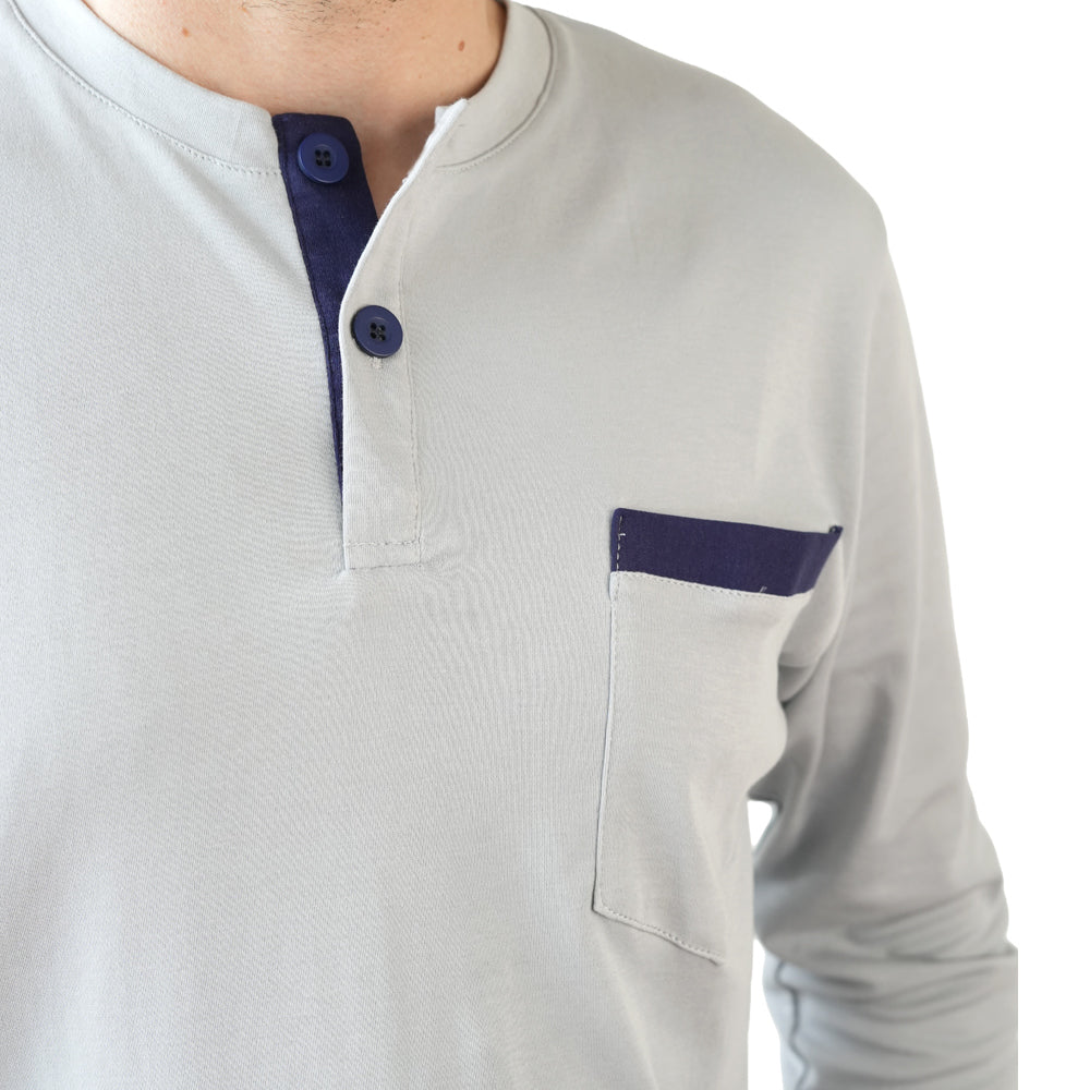 PIJAMA DE HOMBRE NAPOLI (OTOÑO-INVIERNO) GRIS CON PANTALÓN AZUL