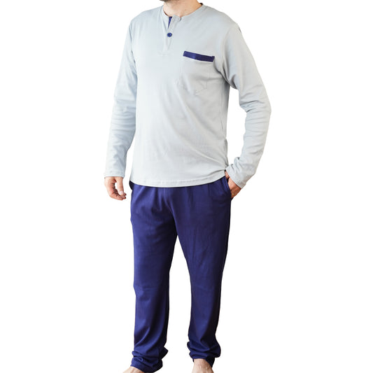 PIJAMA DE HOMBRE NAPOLI (OTOÑO-INVIERNO) GRIS CON PANTALÓN AZUL