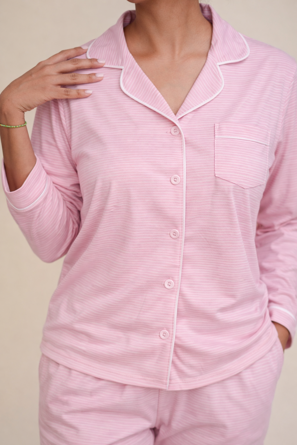 PIJAMA DE MUJER ROSÉ (OTOÑO-INVIERNO) – ROSADO DE RAYAS