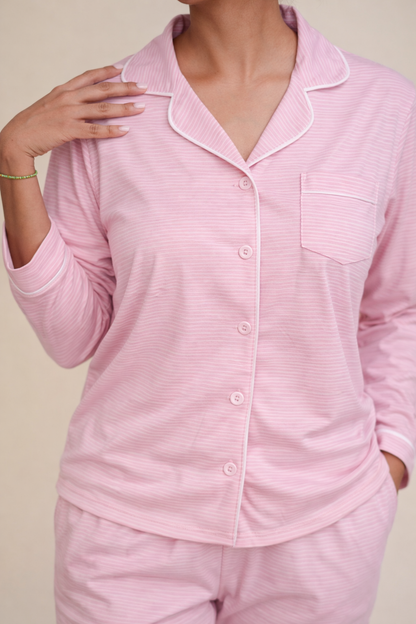 PIJAMA DE MUJER ROSÉ (OTOÑO-INVIERNO) – ROSADO DE RAYAS