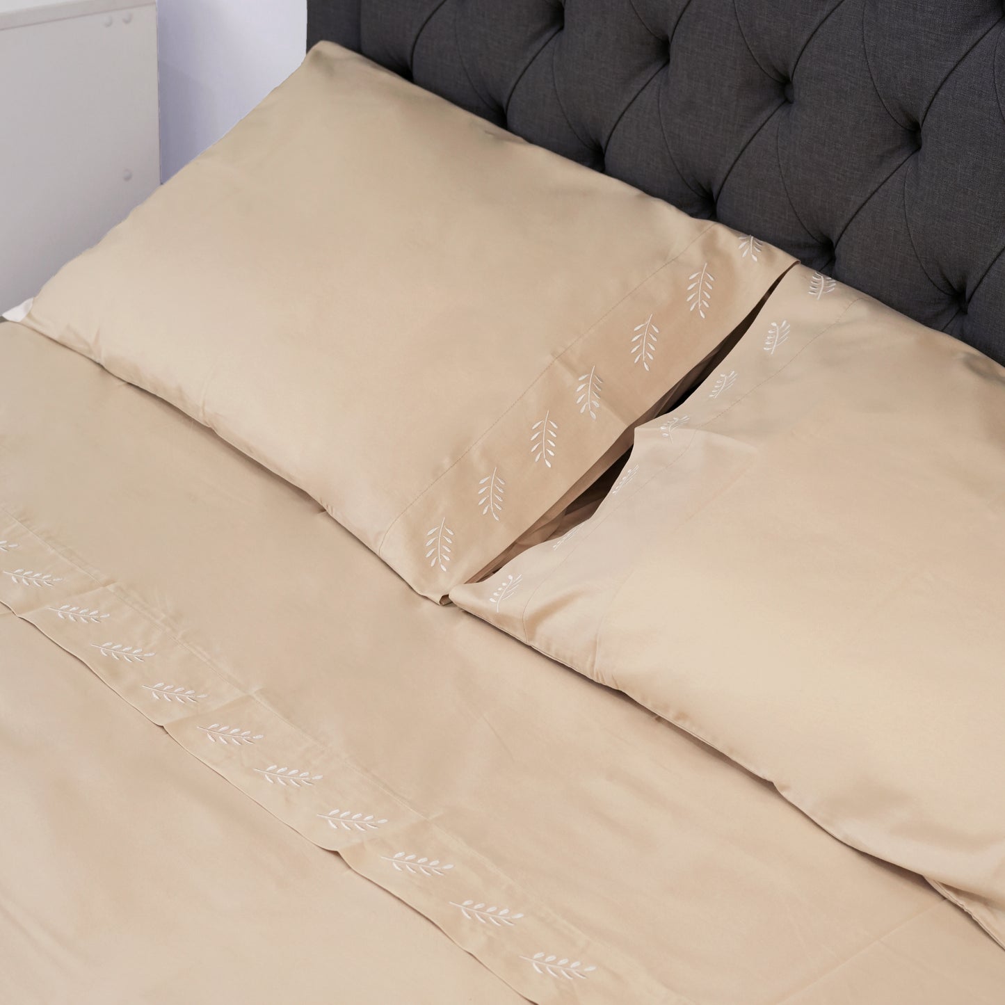 SET DE SÁBANAS RAMITAS 100% ALGODÓN PERUANO 217H BEIGE