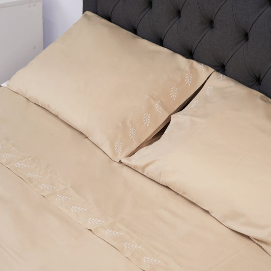 SET DE SÁBANAS RAMITAS 100% ALGODÓN PERUANO 217H BEIGE