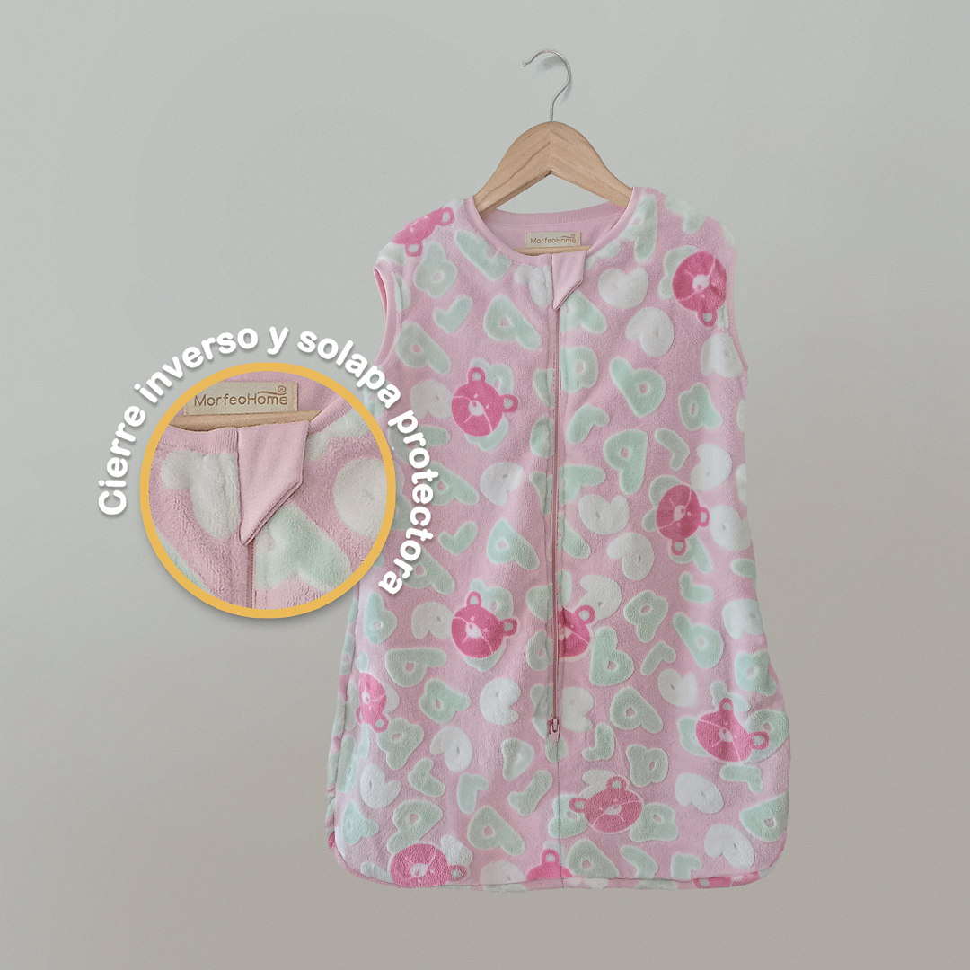 SAQUITO DE DORMIR CERRADO PARA OTOÑO - INVIERNO (TALLA S) – ROSADO LETRAS