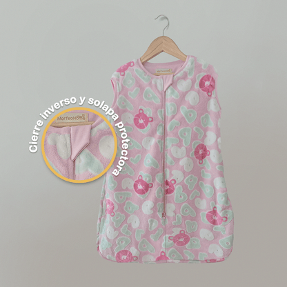 SAQUITO DE DORMIR CERRADO PARA OTOÑO - INVIERNO (TALLA S) – ROSADO LETRAS