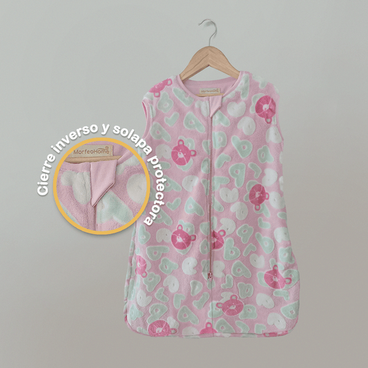 SAQUITO DE DORMIR CERRADO PARA OTOÑO - INVIERNO (TALLA S) – ROSADO LETRAS