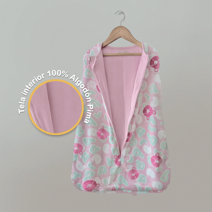SAQUITO DE DORMIR CERRADO PARA OTOÑO - INVIERNO (TALLA S) – ROSADO LETRAS